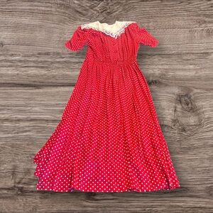 Vintage L.G. Star Women’s Red Lace Collar Short Sleeve Maxi Dress Size 16